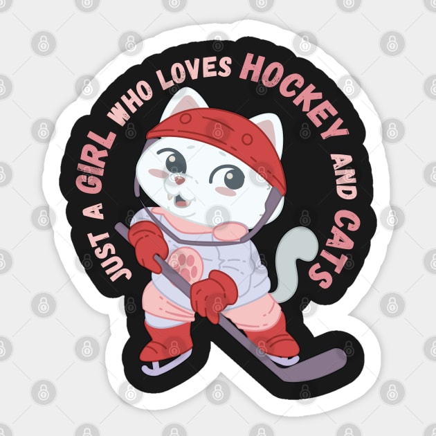 Just A Girl Who Loves Hockey and Cats Gift print Sticker by theodoros20